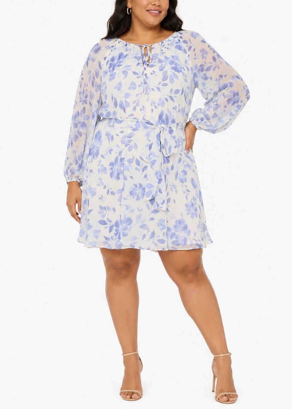 Parker Floral Balloon Sleeve Mini Dress Womens XL 16-18 Blue Ivory NWT